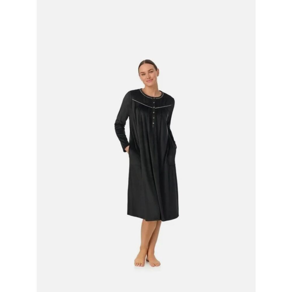EUC Aria Collection Nightgown Long Sleeve Velour Black Pockets - Size 3X - Picture 9 of 10
